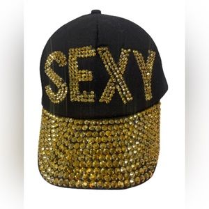 NEW black rhinestone gold bling Y2K “sexy” baseball cap